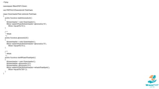 <?php
namespace WavePHPCheer;
use PHPUnitFrameworkTestCase;
class CheerleaderTest extends TestCase
{
public function testGimmeAnG()
{
$cheerleader = new Cheerleader();
$this->assertThat($cheerleader->gimmeAn('G'),
$this->equalTo('G'));
}
/**
* @test
*/
public function gimmeAnO()
{
$cheerleader = new Cheerleader();
$this->assertThat($cheerleader->gimmeAn('O'),
$this->equalTo('O'));
}
/**
* @test
*/
public function testWhatsThatSpell()
{
$cheerleader = new Cheerleader();
$cheerleader->gimmeAn('G');
$cheerleader->gimmeAn('O');
$this->assertThat($cheerleader->whatsThatSpell(),
$this->equalTo('GO!'));
}
}
 