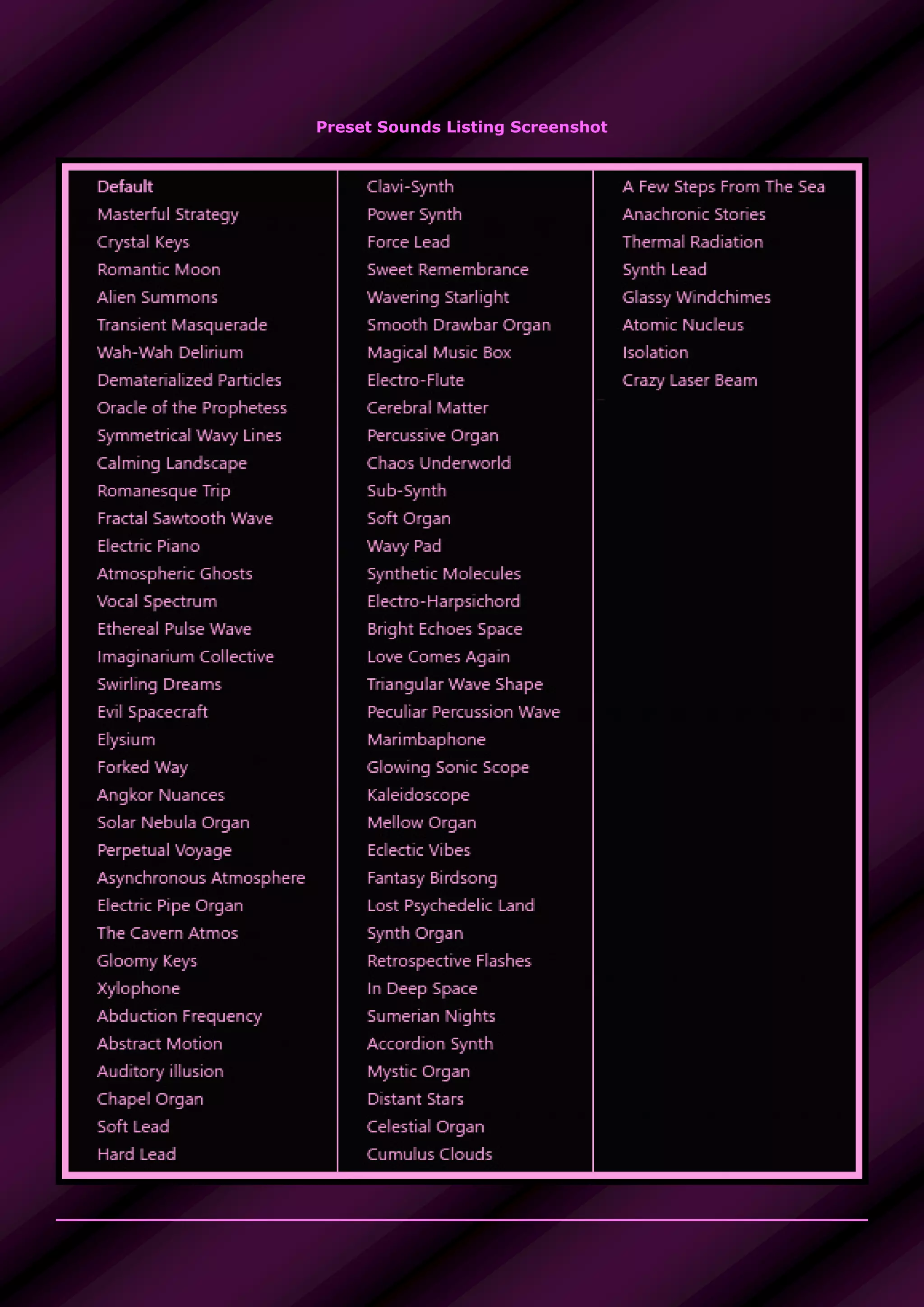 Preset Sounds Listing Screenshot
 