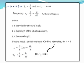 So, ν3 = 3 ν1
ν3
ν1
Or third harmonic, for n = 1
Fundamental frequency
L = ( n +
𝟏
𝟐
)
𝝀
𝟐
𝑺𝒐, At n=0
 