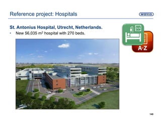 St. Antonius Hospital, Utrecht, Netherlands.
• New 56,035 m2 hospital with 270 beds.
149
Reference project: Hospitals
 