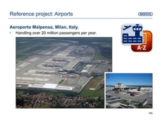 Aeroporto Malpensa, Milan, Italy.
• Handling over 20 million passengers per year.
175
Reference project: Airports
 