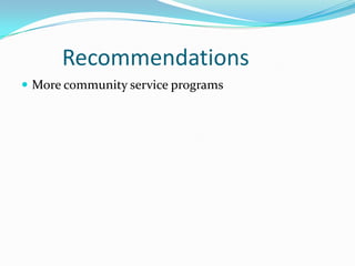         Recommendations More community service programs