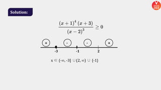Solution:
+ - - +
-3 -1 2
x ∈ (-∞, -3] ∪(2, ∞) ∪ {-1}
 