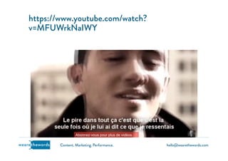 hello@wearethewords.comwearethewords Content. Marketing. Performance.
https://www.youtube.com/watch?
v=MFUWrkNaIWY
 