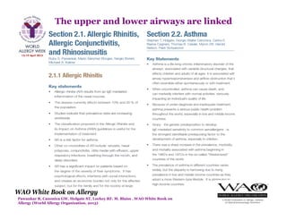 Pawankar R, Canonica GW, Holgate ST, Lockey RF. M. Blaiss . WAO White Book on
Allergy (World Allergy Organization, 2013)
WAO White Book on Allergy
The upper and lower airways are linked
 
