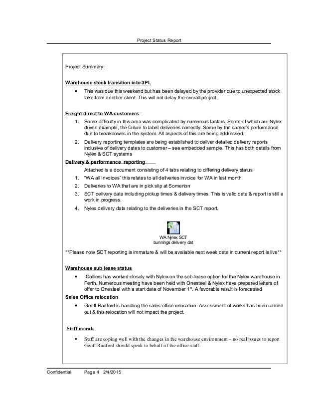 Wa warehouse project status report