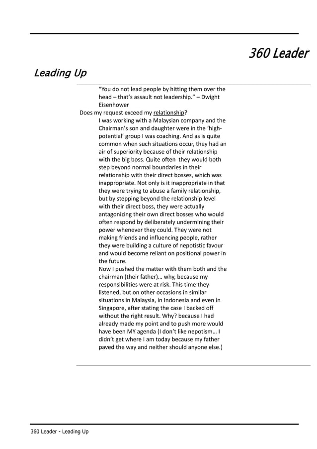 360 leader leading up session handout | PDF | Executive Leadership ...