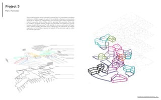 Architecture of (Wet)Land Building 24
Project 5
The provided program can be organized in multiple ways. Any organization considered
architectural will both suggest the order of the building’s configuration and perimeter
as well as be inflected by that perimeter. There must be overt tension between the
internal organization of the building and the geometry of its perimeter. There may
be conditions of tight fit between program and perimeter and conditions of loose fit
between program and perimeter. To help develop this tension, each student will begin
with a coherent building perimeter that is understood to be inflected by the internal
organization of the building. Likewise, the legibility of the perimeter ought to inflect
the internal organization.
PRECAST CONCRETE ROOF
CIRCULATION
BUILDING FOOTPRINT
PILES
CORE
RAIN SCREEN
STAGE 3: REINFORCED LEARNING
STAGE 2: APPLIED EXPERIENTIAL LEARNING
STAGE 1: FIELD EXPERIENTIAL LEARNING
RAIL SYSTEM
MOVABLE EDUCATIONAL LABS
LIVING
Plan | Perimeter
Cla
Pu
Ex
St
Ba
Me
Of
Lo
Do
Sc
 