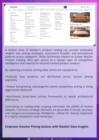 Understanding Web Scraping Foodhub Reviews
Web scraping involves extracting large amounts of data from websites in an automated manner.
Foodhub Reviews Scraper is designed to help businesses collect customer reviews from Foodhub,
a popular food delivery platform.
By scraping reviews, ratings, and feedback from customers, businesses can gain insights into
various aspects of their service, including food quality, delivery times, and customer satisfaction.
Instead of relying on manual data collection, Foodhub Reviews Data Collection through scraping
allows for real-time access to a large volume of structured data, which is essential for making
informed decisions.
Introduction
In today's dynamic quick-commerce landscape, staying competitive requires instant visibility
into market pricing trends and consumer preferences. This case study examines how a leading
grocery delivery chain with 30+ online stores across major Indian metropolitan areas
leveraged Real-Time Grocery Price Monitoring solutions from us to transform their business
intelligence capabilities and market positioning strategies.
The client struggled with maintaining competitive pricing across thousands of SKUs and
identifying regional pricing patterns. They also suffered revenue leakage due to suboptimal
pricing strategies. They needed a comprehensive solution to provide detailed insights into
quick-commerce market dynamics and enable precise price optimization across their diverse
grocery catalog.
The client revolutionized their approach to pricing strategy and inventory management by
implementing advanced Grocery Price Data Scraping technologies. This resulted in
remarkable improvements in market responsiveness, profit margins, and substantial revenue
growth.
Client Success Story
Introduction
This case study highlights how our Coupang Product Price Scraping Service revolutionized a
client's market analysis and pricing optimization strategy. By deploying advanced
techniques, we empowered the client with unmatched insights into the competitive
dynamics of South Korea's leading e-commerce platform.
Our customized solution delivered robust market intelligence, enabling clients to drive data-
backed pricing decisions, swiftly adapt to market changes, and significantly enhance their
profit margins. Leveraging our specialized Coupang Product Data Scraping Solutions scraping
tools, the client gained the strategic edge necessary to excel within Coupang's fast-evolving
marketplace.
The Client
Introduction
In the competitive fantasy cricket market, gaining insights into player performance and match
dynamics is crucial for informed decision-making and sustained growth. This case study
explores how a leading fantasy cricket platform, with over 2 million active users, utilized our
ESPNcricinfo Data Scraping solutions to enhance business intelligence and market position.
The client faced delayed stats, inaccurate player predictions, and revenue losses from poor
user engagement. They needed a solution that offered real-time insights into cricket matches
and allowed for accurate player valuation across various tournament formats.
By adopting our advanced ESPNcricinfo API Scraping technology, the client transformed their
fantasy cricket scoring and user engagement strategies. This led to significant improvements
in user retention and platform profitability and, ultimately, a substantial boost in revenue
growth.
Client Success Story
A holistic view of Wayfair’s product catalog can provide actionable
insights into pricing strategies, assortment breadth, and promotional
patterns across categories. When businesses choose to Scrape Wayfair
Product Catalog, they gain access to a deeper layer of competitive
intelligence that extends far beyond isolated product analysis.
By capturing complete catalog data, teams are equipped to:
• Evaluate how products are distributed across various pricing
segments.
• Detect fast-growing subcategories where competitive pricing is being
aggressively deployed.
• Benchmark brand-level pricing frameworks to reveal architectural
differences.
Committing to catalog-wide scraping eliminates the pitfalls of limited
datasets. It ensures strategic decisions are grounded in broad, accurate,
and category-encompassing intelligence, critical for staying responsive
in a highly competitive retail landscape.
Empower Smarter Pricing Actions with Wayfair Data Insights
 