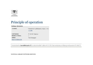 Principle of operation




NATIONAL LIBRARY NETWORK SERVICES
 