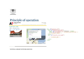 Principle of operation




NATIONAL LIBRARY NETWORK SERVICES
 