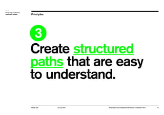 Designing an effective 
wayfinding system Principles 
3 
Create structured 
paths that are easy 
to understand. 
MADE Talk...