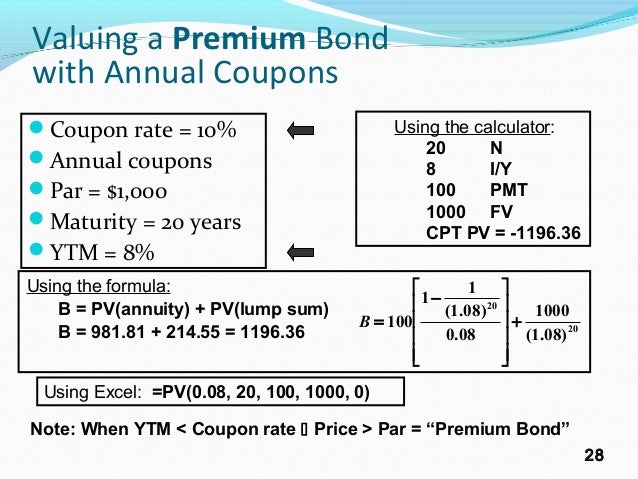 calculating bond premium