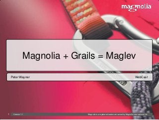 Magnolia + Grails = Maglev

    Peter Wayner                                                                      WebCast




1    Version 1.1              Magnolia is a registered trademark owned by Magnolia International Ltd.
 