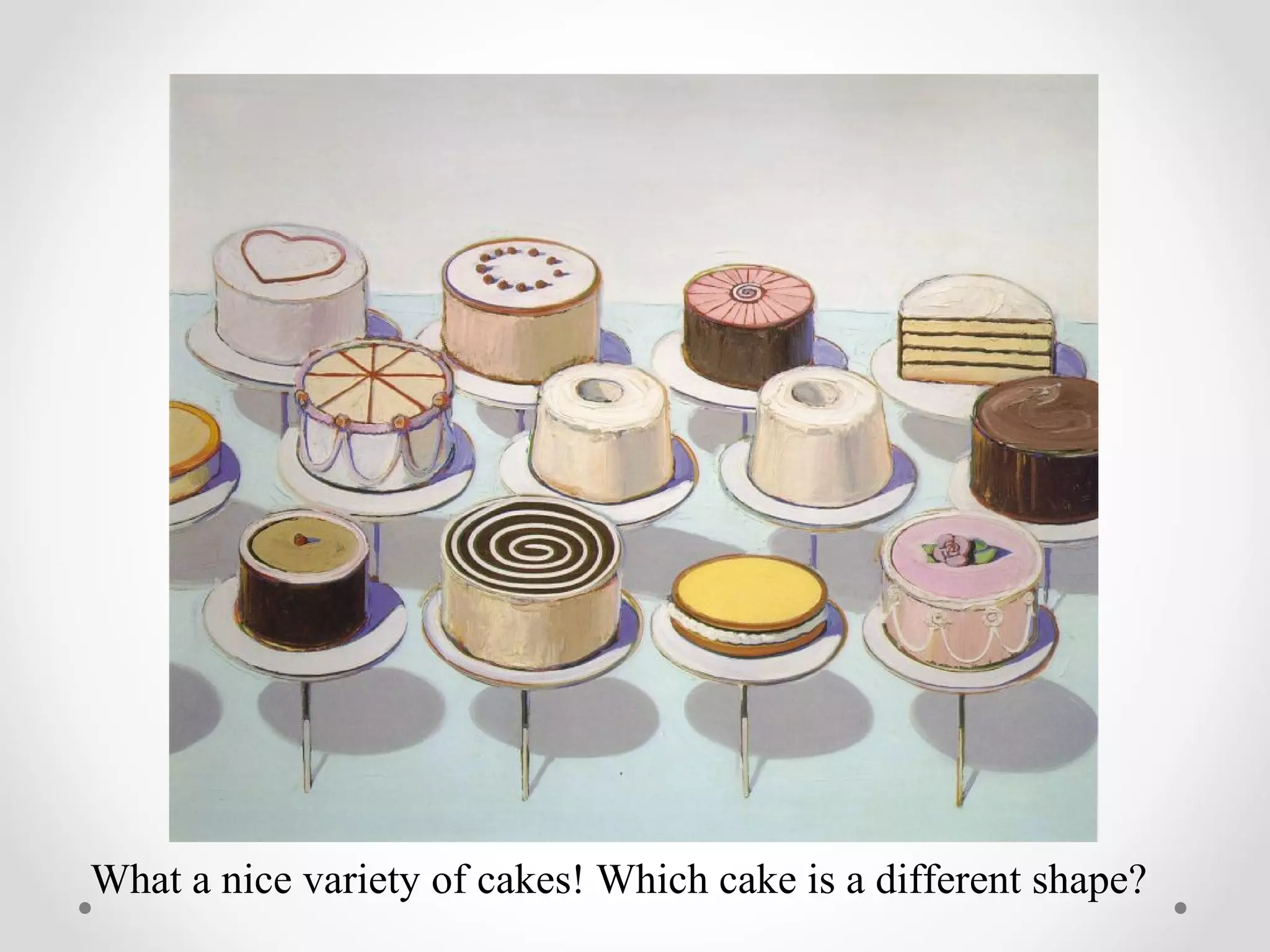 What a nice variety of cakes! Which cake is a different shape?