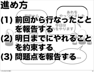 進め方
                                あれを
                 前回から         やっつけました
               何をしましたか??
                   ...
