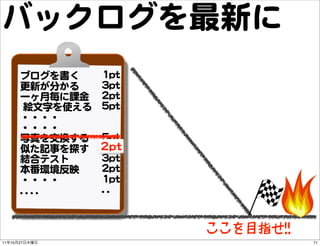 バックログを最新に
          ブログを書く           11pptt
          更新が分かる           33pptt
          一ヶ月毎に課金          22pptt
          ...