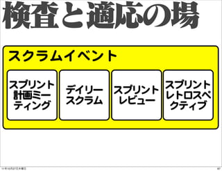 スクラムイベント
     スプリント デイリー スプリント スプリント
     計画ミー スクラム レビュー レトロスペ
     ティング             クティブ




11   10   27                ...
