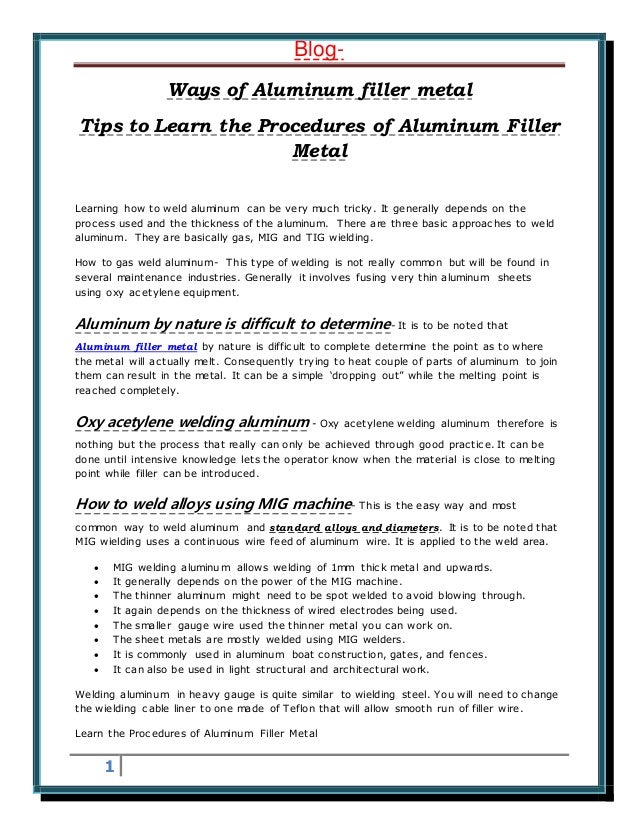 Procedures of Aluminum Filler Metal