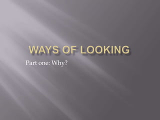 Ways of looking  Part one: Why? 
