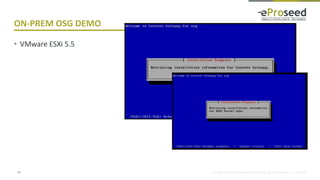 Copyright © 2016, eProseed and/or its affiliates. All rights reserved. | Confidential
ON-PREM OSG DEMO
• VMware ESXi 5.5
23
 