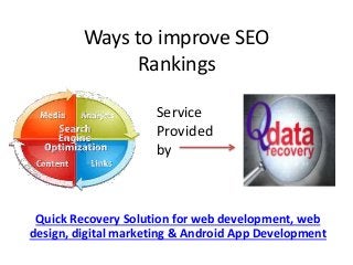 Ways to improve SEO
Rankings
Quick Recovery Solution for web development, web
design, digital marketing & Android App Development
Service
Provided
by
 