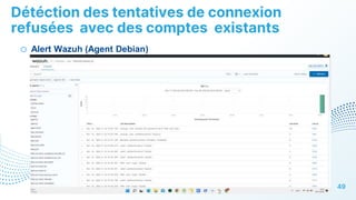 Détéction des tentatives de connexion
refusées avec des comptes existants
49
o Alert Wazuh (Agent Debian)
 