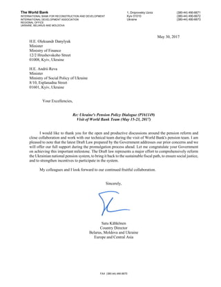 FAX (380-44) 490-6670
The World Bank 1, Dniprovskiy Uzviz (380-44) 490-6671
INTERNATIONAL BANK FOR RECONSTRUCTION AND DEVE...