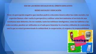 USO DE LAS REDES SOCIALES EN EL AMBITO EDUCATIVO PRESENTACION | PPTX