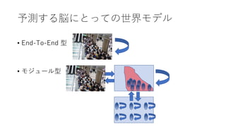 予測する脳にとっての世界モデル
• End-To-End 型
• モジュール型
 