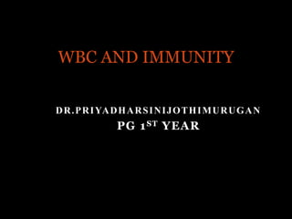 DR.PRIYADHARSINIJOTHIMURUGAN
PG 1ST YEAR
WBC AND IMMUNITY
 