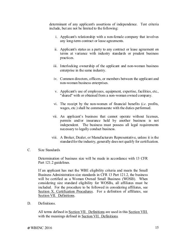 Wbenc Standards And Procedures