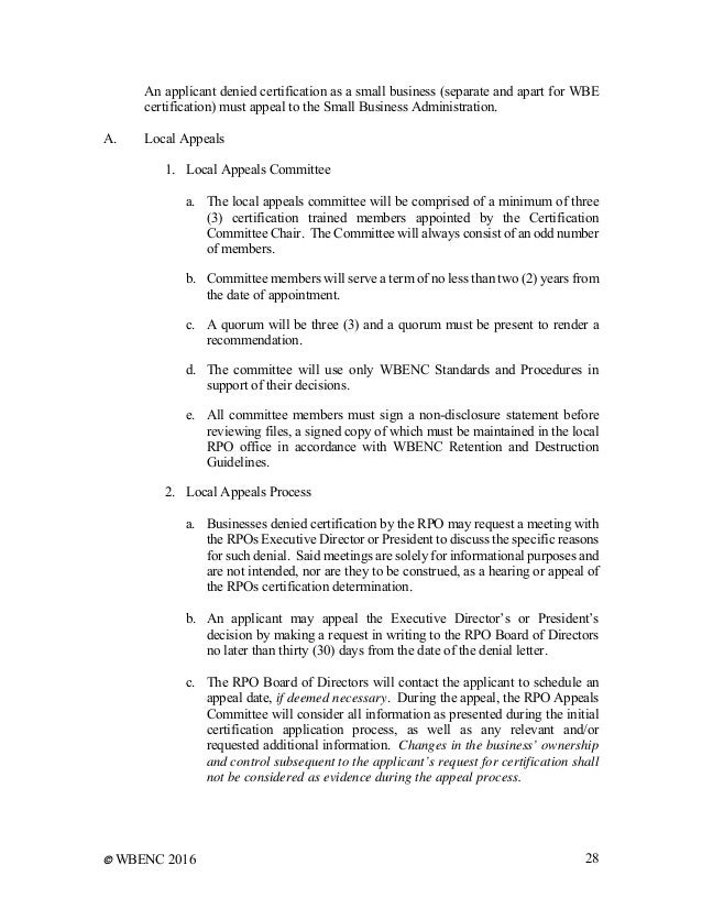 Wbenc Standards And Procedures