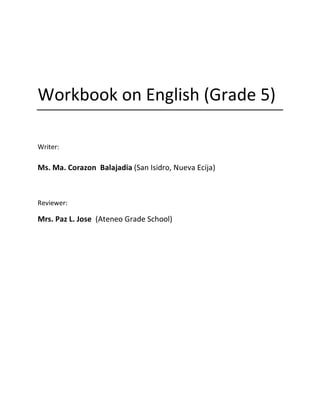 Workbook in ENGLISH Grade 5 an essential guide in learning | PDF
