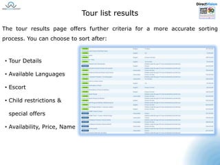  Tour availabilityDirectVisionNew Booking Section Destination – Country & City 