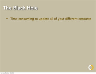 The Black Hole

         • Time consuming to update all of your different accounts




Sunday, October 10, 2010
 