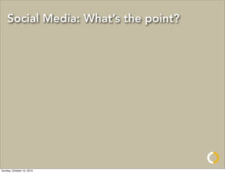 Social Media: What’s the point?




Sunday, October 10, 2010
 