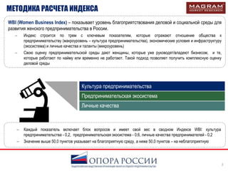 МЕТОДИКА РАСЧЕТА ИНДЕКСА
WBI (Women Business Index) – показывает уровень благоприятствования деловой и социальной среды дл...