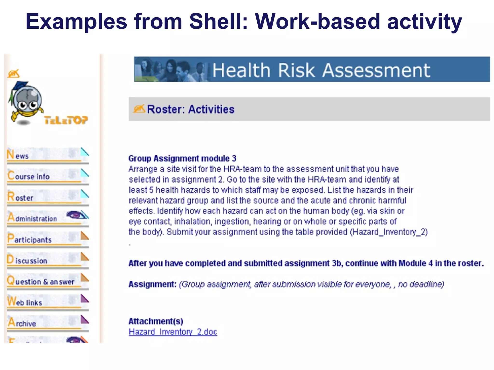 Examples from Shell: Work-based activity  
