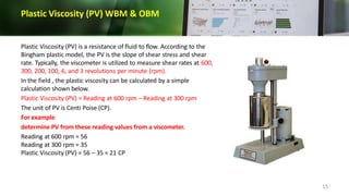 Plastic Viscosity (PV) WBM & OBM
Plastic Viscosity (PV) is a resistance of fluid to flow. According to the
Bingham plastic...