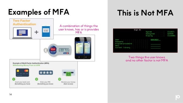 Examples of MFA
14
This is Not MFA
Two things the user knows
and no other factor is not MFA
A combination of things the
user knows, has or is provides
MFA
 