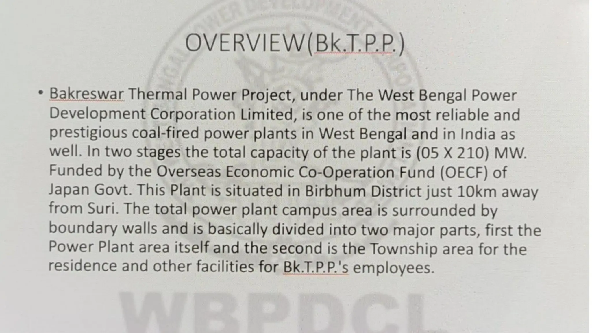 BAKRESHWAR THERMAL POWER STATION PPT WBPDCL PPT