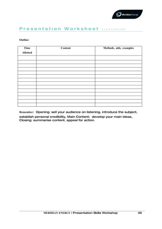 Slide Worksheet Examples Presentation skills Workbook | DOC