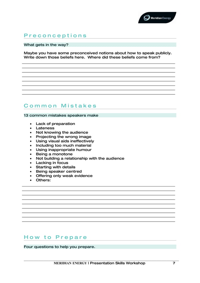 presentation skills workbook pdf