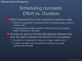 Scheduling concepts: Effort vs. Duration ,[object Object],[object Object],[object Object],[object Object],[object Object],[object Object]