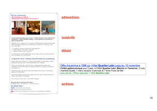 Offre d'automne à 199€ pp
Hôtel Quartier Latin jusqu'au 15 novembre                                         attention




Forfait gastronomique pour 2 pers. à l'Hôtel Quartier Latin (Marche en
Famenne): 2 nuits chambre double, 1 menu saveurs 3 services et 1
                                                                                  intérêt
dîner Fruits de Mer.

Réservez, du 15 octobre au 15 novembre, l'offre spéciale d'automne du réputé
Hôtel-Restaurant Quartier Latin à Marche-en-Famenne. Un forfait qui a de
quoi vous plaire:

• 2 nuitées en chambre double avec petit-déjeuner
• 1 menu Saveurs 3 services 2 couverts
• 1 plateau Fruits de mer 2 couverts                                              désir
Le restaurant vous offre également, avec le menu saveur et le dîner fruits de
mer, les apéritif, vins, eau et café.


Le Quartier Latin, 4 étoiles entre Bruxelles et Luxembourg

Situé à Marche-en-Famenne, à 1 heure de Bruxelles et Luxembourg, l'Hôtel-
Restaurant Quartier-Latin mérite parfaitement ses 4 étoiles.

Situé à 25 minutes dela route de Durbu, l'établissement propose des
installations de bien-être avec une piscine intérieure,un sauna, un hammam
et un bain turc.

Attrait particulier, une aile de l'hôtel est abritée dans les murs d'une église
jésuite du XVIIIe siècle.

Cette offre spéciale automne est valable, bien sûr, selon les disponibilités de
l'hôtel, qui compte 75 chambres.

Pour en avoir le coeur net, il vous suffit d'appeler.




                                                                                  action


                                                                                              45
 