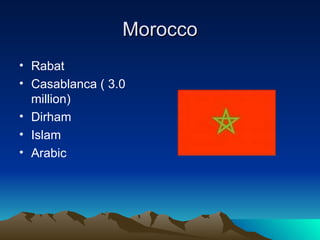 Morocco Rabat Casablanca ( 3.0 million) Dirham Islam Arabic 