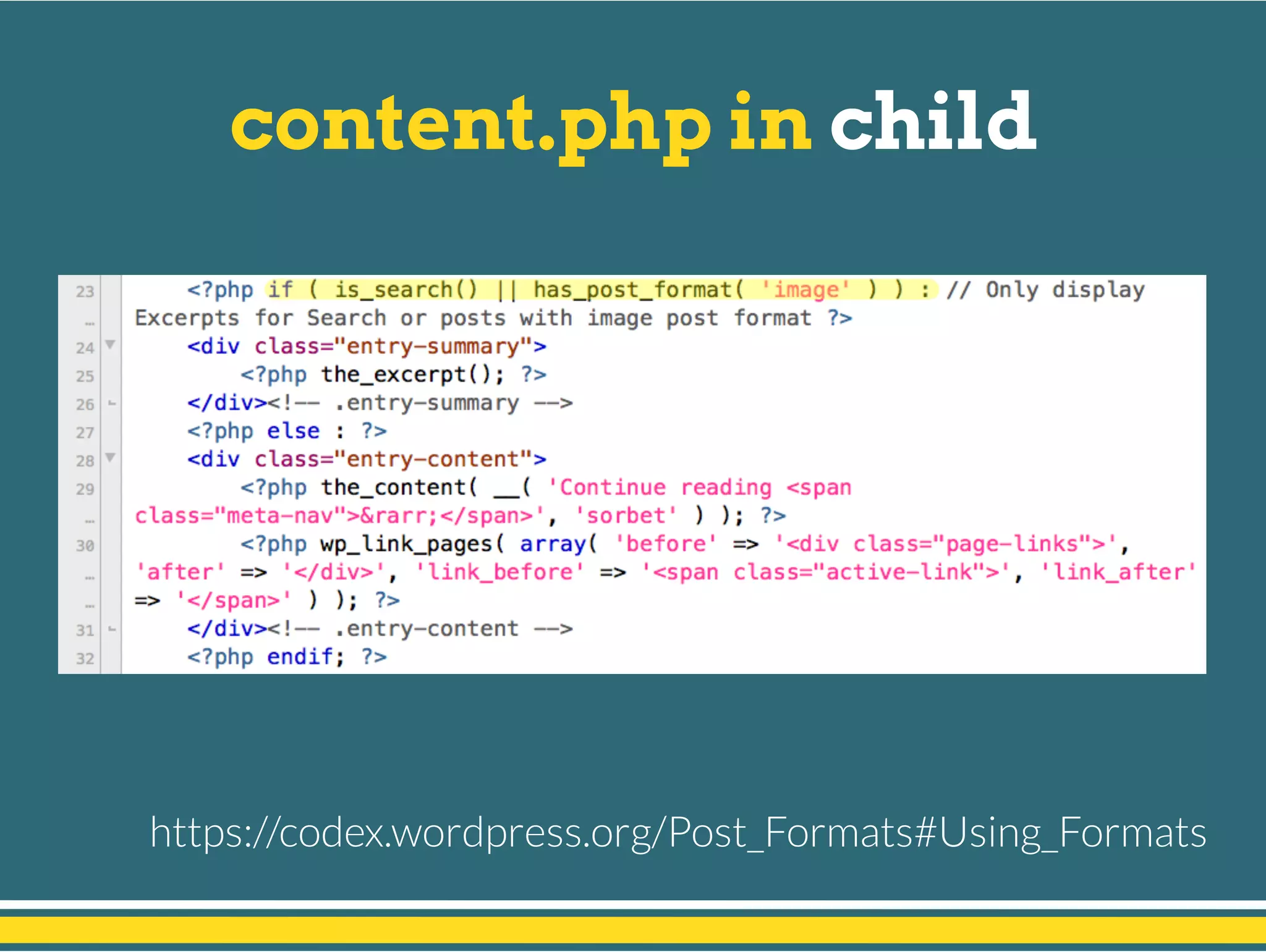 content.php in child
https://codex.wordpress.org/Post_Formats#Using_Formats
 