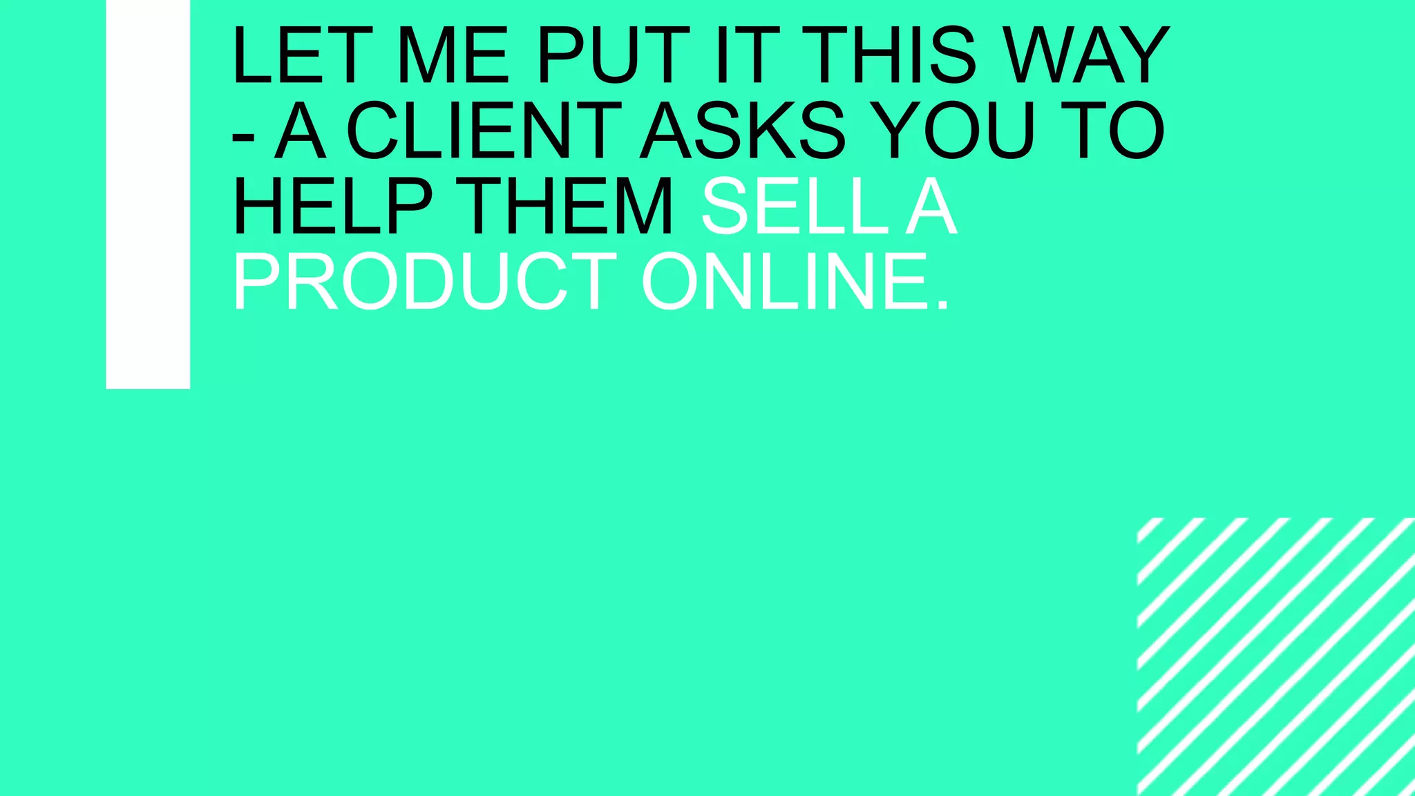 =
CAMPAIGNING
WITH
WORDPRESS
LET ME PUT IT THIS WAY
- A CLIENT ASKS YOU TO
HELP THEM SELL A
PRODUCT ONLINE.
 