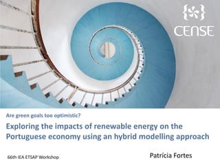 Are green goals too optimistic?
Exploring the impacts of renewable energy on the
Portuguese economy using an hybrid modelling approach
66th IEA ETSAP Workshop Patrícia Fortes
 